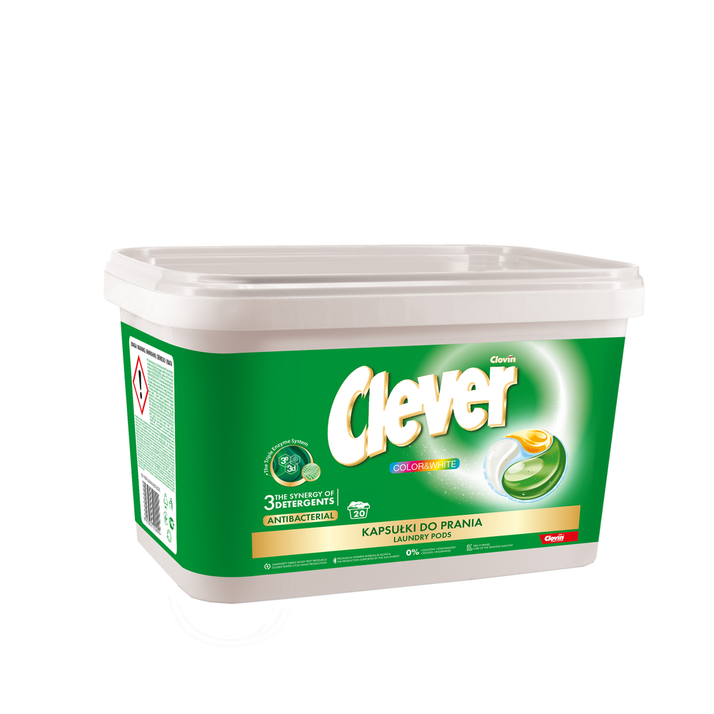 Капсулы для стирки гелевые Clever Color &amp; White трехкамерные 18 гр * 20 шт