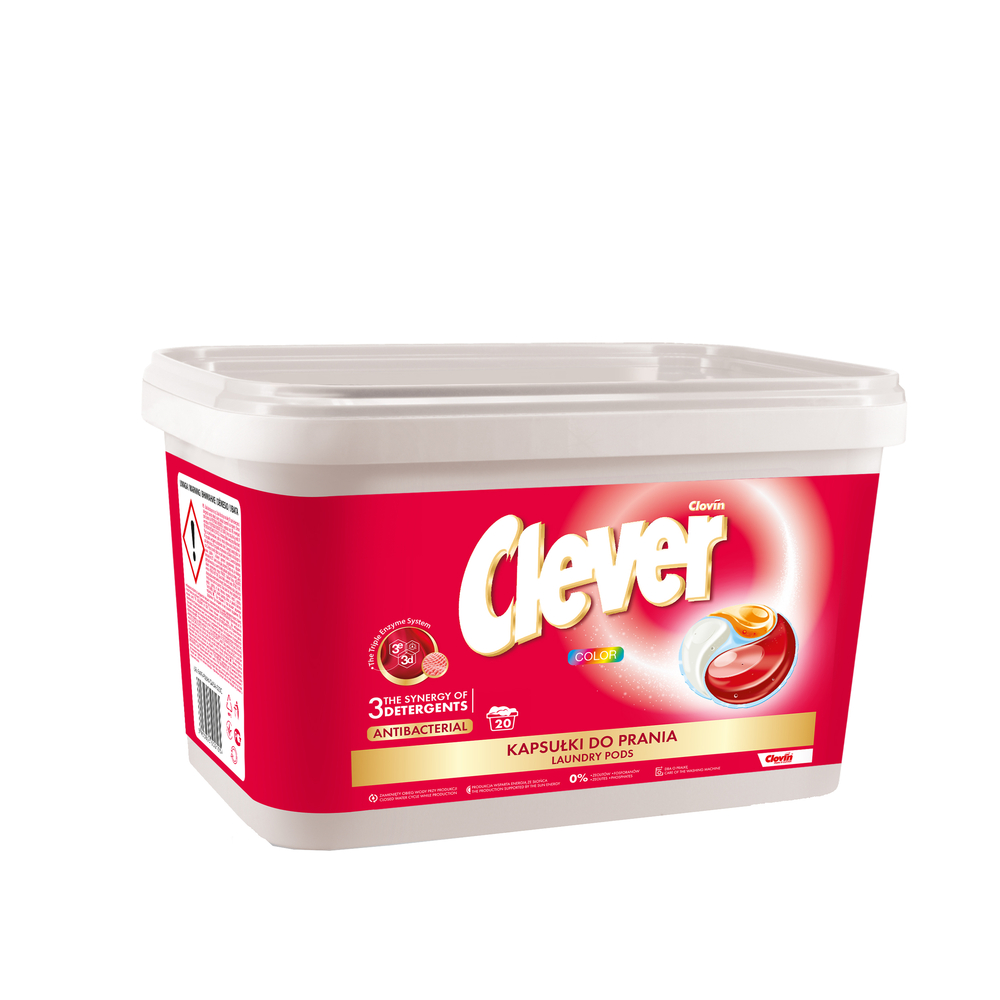 Капсулы для стирки гелевые Clever Color трехкамерные 18 гр * 20 шт