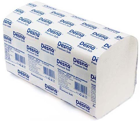 Полотенца бумажные для диспенсера двухслойные Desna Premium 200 листов в пачке, V- укладка