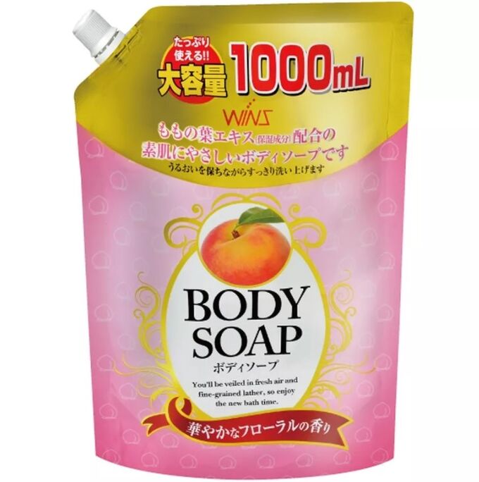 Крем-мыло для тела NIHON Wins Body Soap peach с экстрактом листьев персика и богатым ароматом запасной блок с крышкой 1 л