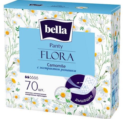 Прокладки женские гигиенические ежедневные BELLA FLORA CAMOMILE с экстрактом ромашки 70 шт