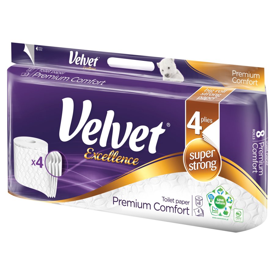 Туалетная бумага VELVET четырехслойная 8 рул