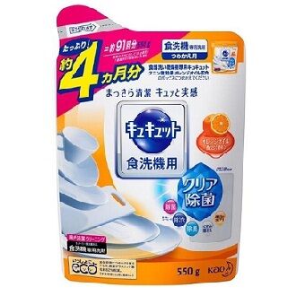 Порошок для посудомоечных машин KAO CuCute с антибактериальным эффектом (с ароматом апельсина), запасной блок, 550 гр