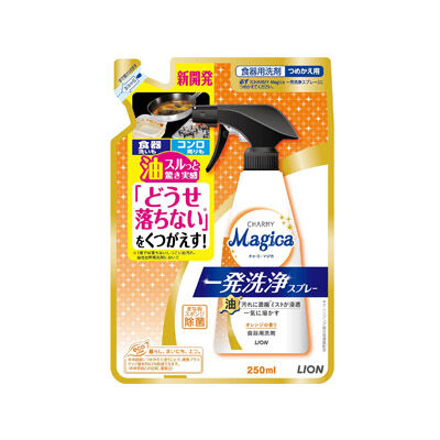 Пена-спрей для удаления стойких жирных загрязнений с кухонной утвари и мытья посуды LION Charmy Magica (с ароматом апельсина), запасной блок, 250 мл