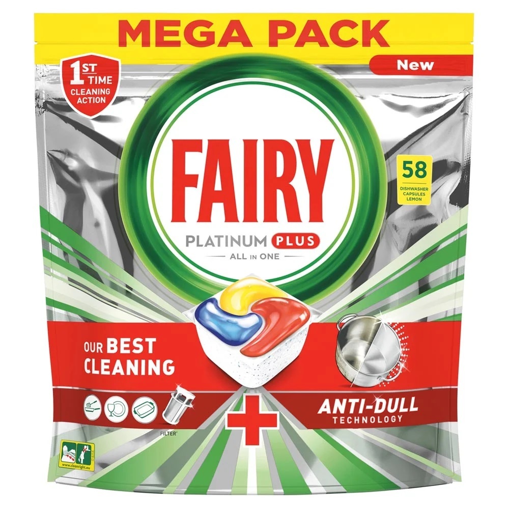Капсулы для посудомоечных машин Fairy Platinum Plus All in One Lemon 58 шт