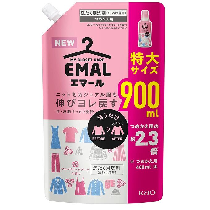 Жидкое средство KAO Emal для стирки деликатных тканей (цветочный аромат), сменная упаковка с крышкой, 900 мл