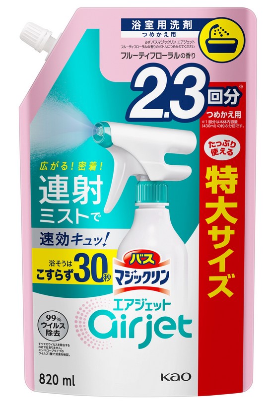 Пенящееся чистящее и дезодорирующее средство KAO для ванной (быстрого действия, аромат цветов и фруктов), мягкая упаковка с крышкой 820 мл