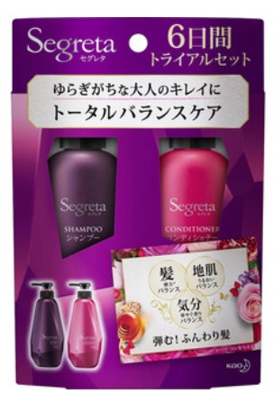 Шампунь + Кондиционер KAO Segreta для сухих, тонких и ломких волос /Объём и увлажнение/, мини-набор, 60 мл х 2 шт