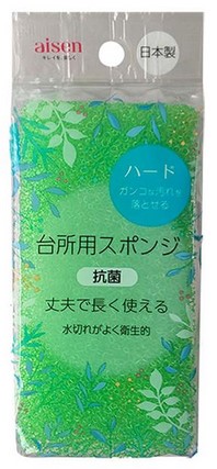Губка для мытья посуды AISEN, абразивная, убирает стойкие загрязнения,  можно использовать в течение длительного времени (зеленая) 1 шт