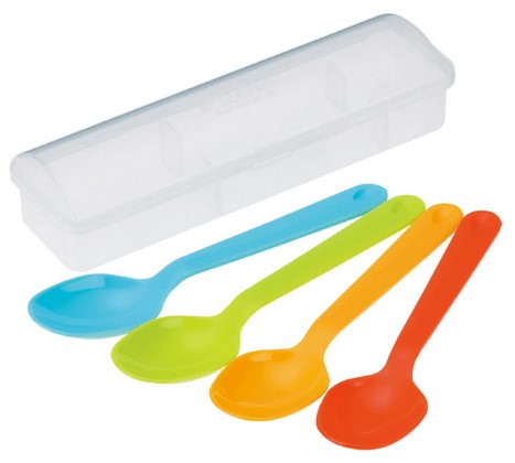 Набор разноцветных столовых ложек INOMATA для пикника в пластиковом футляре, 4 шт (16,1Д × 4,7Ш × 3,5В см) 1 шт