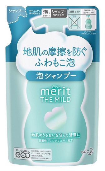 Шампунь-пенка KAO Merit для чувствительной кожи головы (слабокислотный, без силиконов) Лёгкий уход, запасной блок, 440 мл