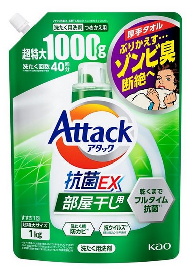 Жидкое средство для стирки KAO Attack EX (концентрат, для сушки белья в помещении), запасной блок с крышкой, 1 кг