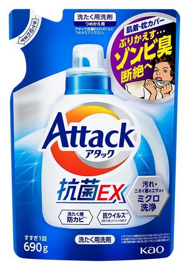 Жидкое средство для стирки KAO Attack EX (концентрат тройного действия), запасной блок, 690 гр