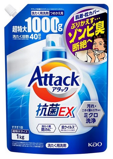 Жидкое средство для стирки KAO Attack EX (концентрат тройного действия), запасной блок, 1 кг