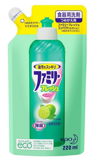 Средство для мытья посуды KAO Family Fresh (с ароматом лайма), запасной блок, 220 мл