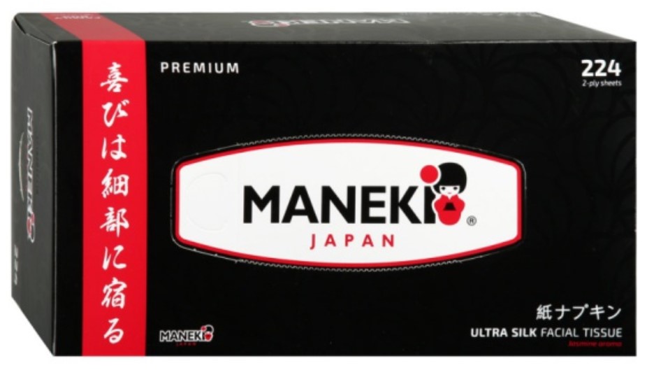 Салфетки бумажные MANEKI Black&amp;White BLACK с ароматом жасмина, 2 слоя, белые, 224 шт