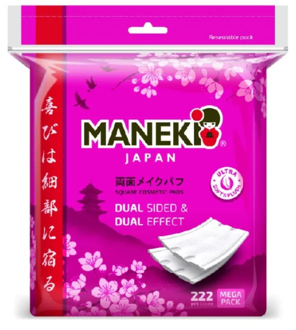 Подушечки косметические MANEKI SAKURA, прямоугольные, с пресс-линиями и защипами, 222 шт
