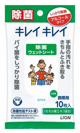 Влажные салфетки для рук LION Kirei Kirei с антибактериальным эффектом (с экстрактом листьев персика, на спиртовой основе) 10 шт