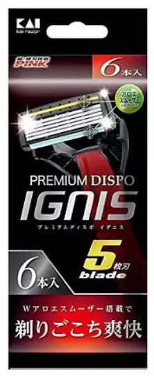Одноразовый бритвенный станок KAI IGNUS с двумя смазывающими полосками и пятью лезвиями 6 шт