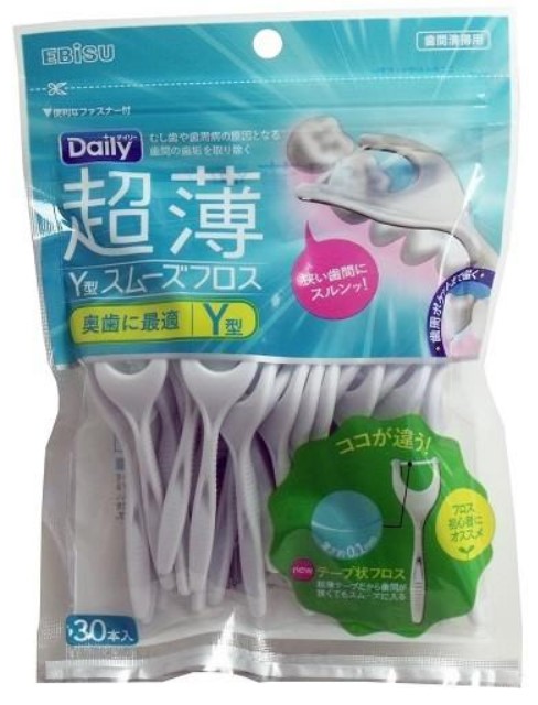 Флоссер с ЛЕНТОЧНОЙ зубной нитью EBISU на короткой Y-образной ручке 30 шт