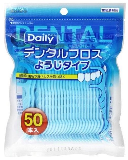 Флосспик с ТОНКОЙ зубной нитью EBISU на эргономичной плоской ручке 50 шт
