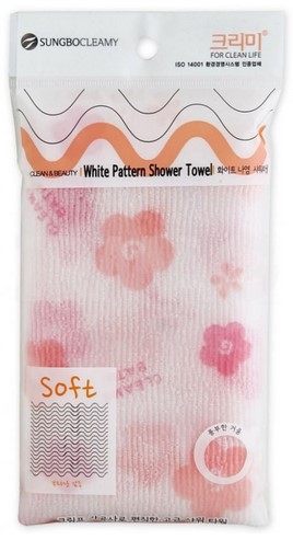 Мочалка для тела SC с плетением Волна с рисунком White Pattern Beauty Towel (мягкая) размер 28 см х 95 см