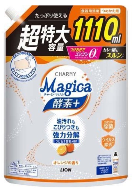 Средство для мытья посуды  LION Charmy Magica+ (концентрированное, аромат фруктово-апельсиновый), запасной блок, 1110 мл