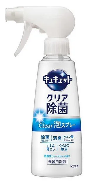 Средство для мытья посуды KAO CuCute Clear (с лимонной кислотой и ароматом грейпфрута / пена-спрей для мытья без губки) 300 мл