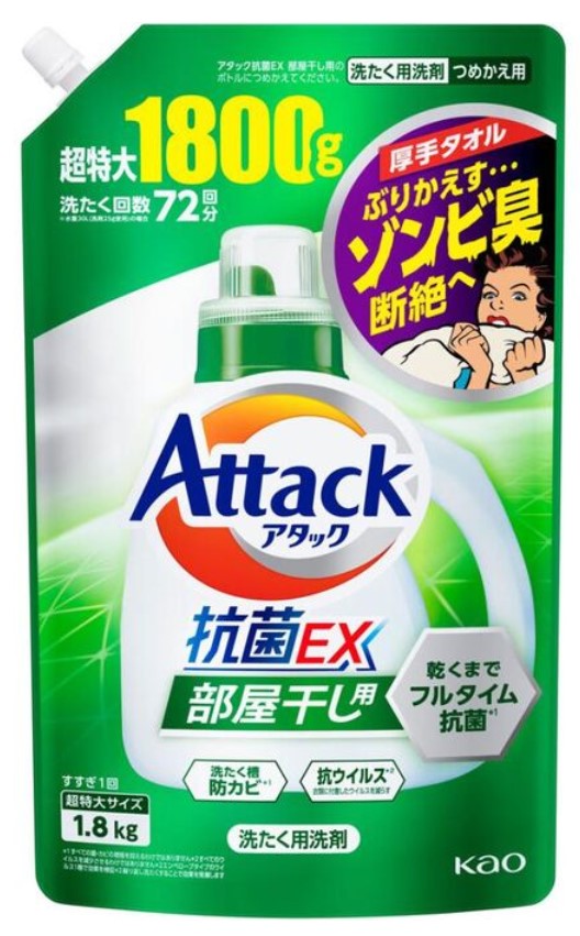 Гель для стирки KAO Attack EX (концентрат, для сушки белья в помещении), запасной блок 1,8 кг