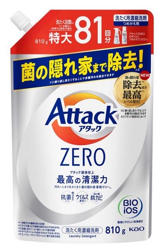 Жидкое средство для стирки KAO Attack ZERO (суперконцентрат, для любых типов стиральных машин), запасной блок 810 гр