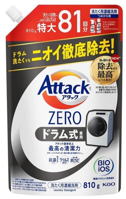 Жидкое средство для стирки KAO Attack ZERO (суперконцентрат, с защитой от повторного оседания грязи при стирке), запасной блок 810 гр