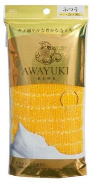 Массажная мочалка OHE AWAYUKI Увлажняющая пена средней жесткости, жёлтая, 28Х100 см