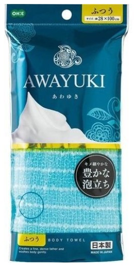 Массажная мочалка OHE AWAYUKI Увлажняющая пена средней жесткости, голубая, 28Х100 см