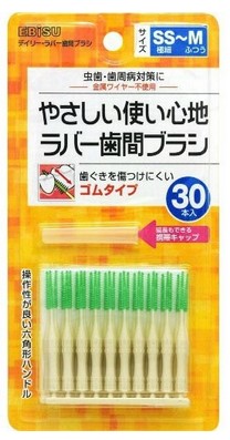 Ёршик межзубный EBISU резиновый ПРЯМОЙ ФОРМЫ на короткой ручке (с колпачком) размер SS-M, 30 шт