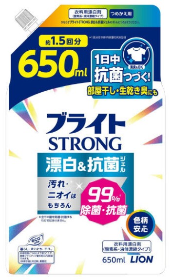 Гель-отбеливатель кислородный LION Супер яркость (для стойких загрязнений, с антибактериальным эффектом Bright STRONG), запасной блок, 650 мл