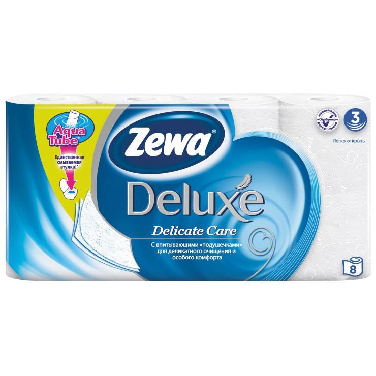 3 cлойная туалетная бумага Zewa Deluxe БЕЛАЯ 1х8 рул.
