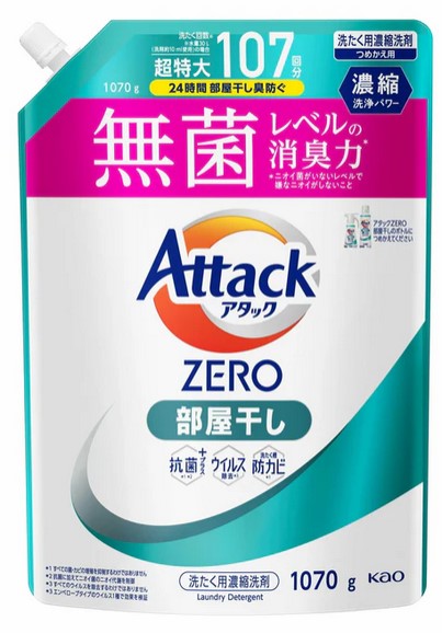Жидкое средство для стирки KAO Attack ZERO (суперконцентрат, с защитой от неприятных запахов при сушке в помещении) 1070 гр