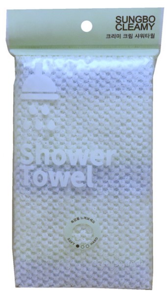 Мочалка для тела с объёмным плетением «Шишечки» Sung Bo Cleamy Cream Shower Towel (мягкая) размер 22 см х 90 см