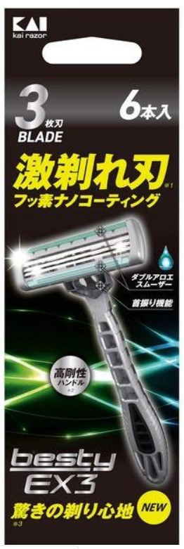 Одноразовый бритвенный станок KAI Besty EX 3 с плавающей головкой, 3 лезвиями, увлажняющей и приподнимающей волоски полосками 6 шт
