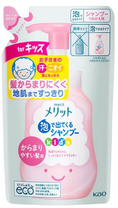 Детский шампунь-пенка KAO Merit kid’s с натуральными экстрактами Нежность и гладкость (слабокислотный, без силиконов) 240 мл