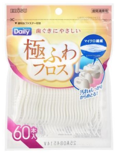 Флосспик EBISU с тонкой распушенной зубной нитью на компактной плоской ручке 60 шт
