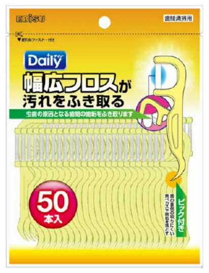 Флосспик EBISU с широкой распушенной зубной нитью на плоской ручке 50 шт