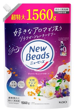 Гель для стирки КАО New Beads (с кондиционером / ароматизирующее / жасмин и мускус) 1560 г