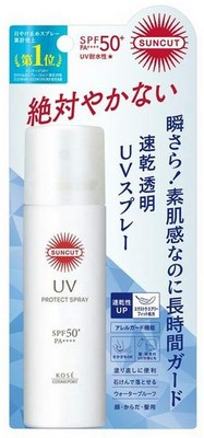 Водостойкий ухаживающий солнцезащитный спрей для лица, тела и волос KOSE Suncut SPF 50+ PA++++ 60 г