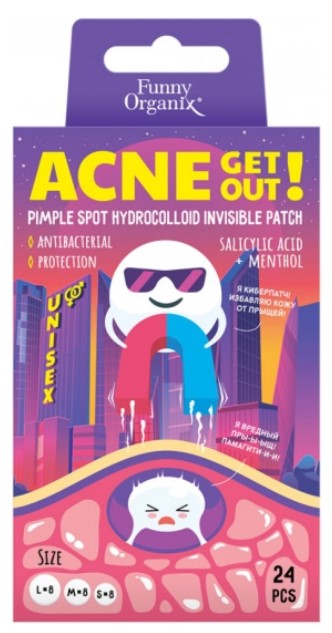 Патчи от акне с салициловой кислотой и ментолом Funny Organix Hydrocolloid, 24 шт