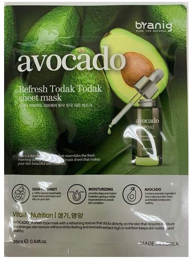 Тканевая маска с авокадо Branig Avocado Refresh Todak Sheet Mask, 25 г