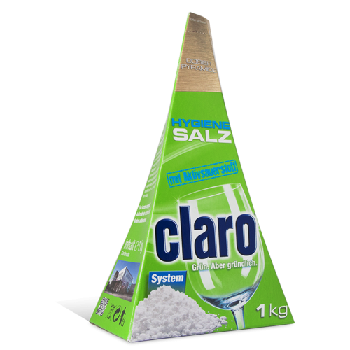 Специальная соль для посудомоечных машин CLARO ECO в виде пирамидки для удобной дозировки, 1 кг. 
