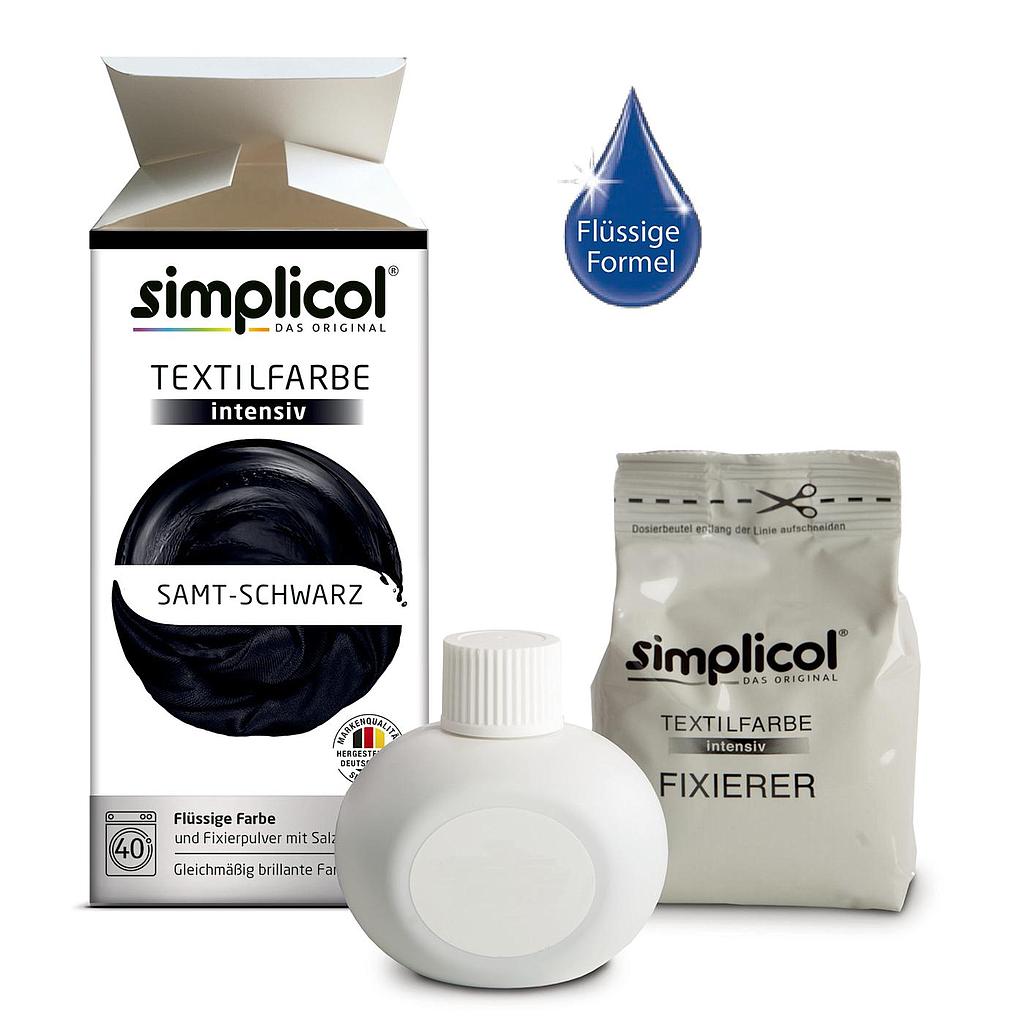Краска для окрашивания одежды и тканей из хлопка, льна и вискозы, Simplicol Intensiv бархатный черный 150 мл + 400 гр