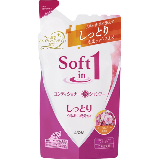 Шампунь-кондиционер LION Soft in 1 - превосходное увлажнение 2 в 1, запасной блок, 380 мл