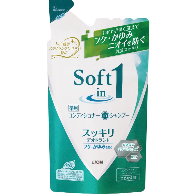 Шампунь-кондиционер LION Soft in 1 - против перхоти,запасной блок, 370 мл.